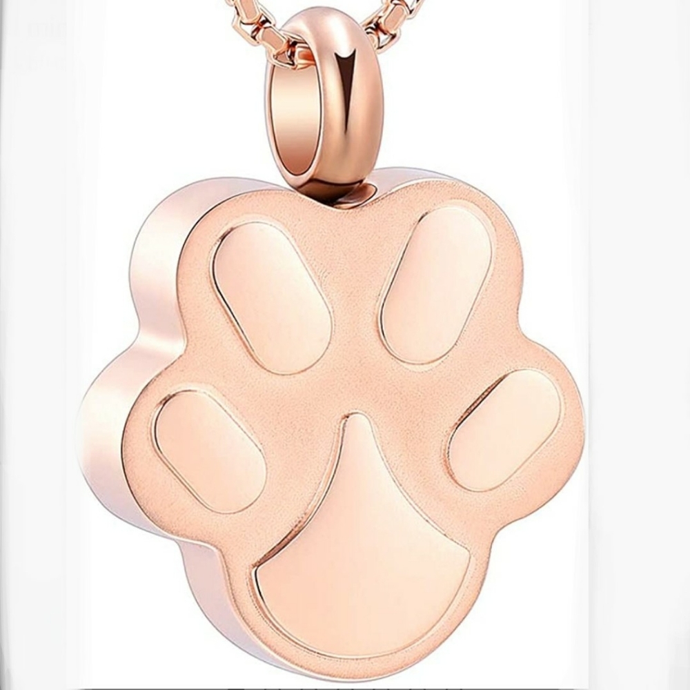 Rose Gold Paw Print Urn Cremation Necklace